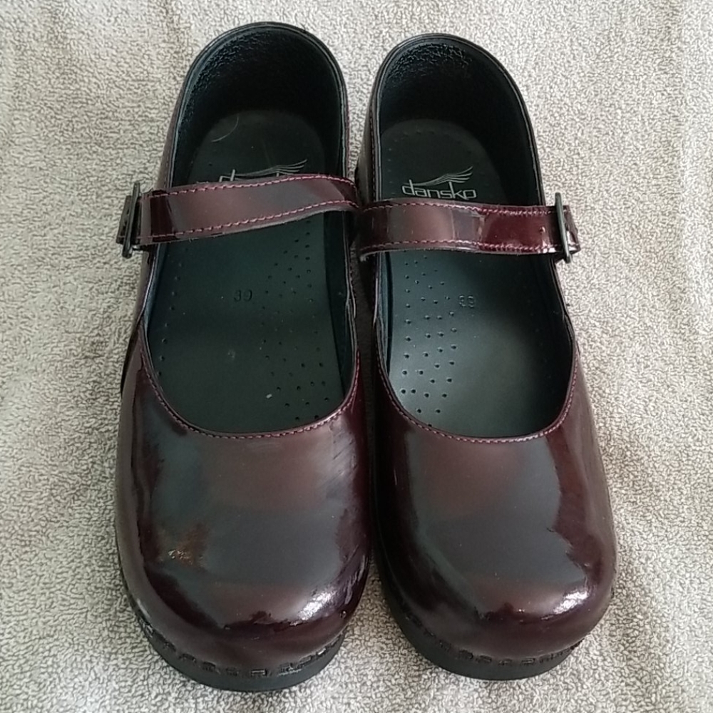 Burgundy Dansko Patent Leather Mary Jane Clogs
